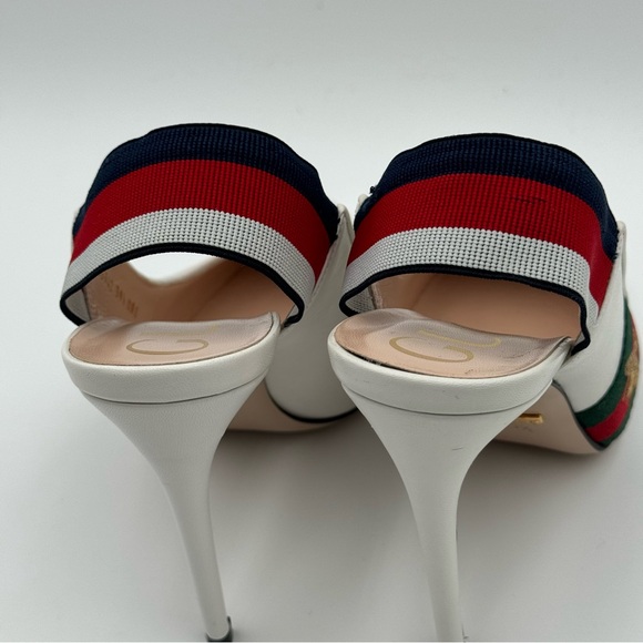 Gucci White And Red Leather Sling Back Heels (525942) Size 39.5 - Picture 9 of 17
